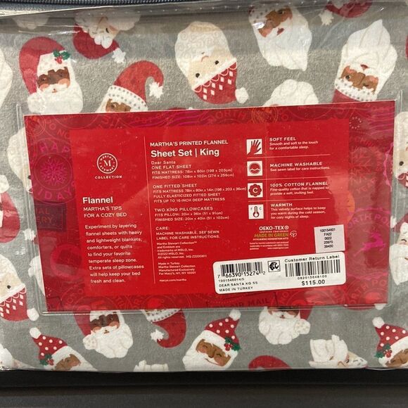 Martha Stewart Collection Printed Cotton Flannel 4-Pc. Q Dear Santa, King - Picture 4 of 4